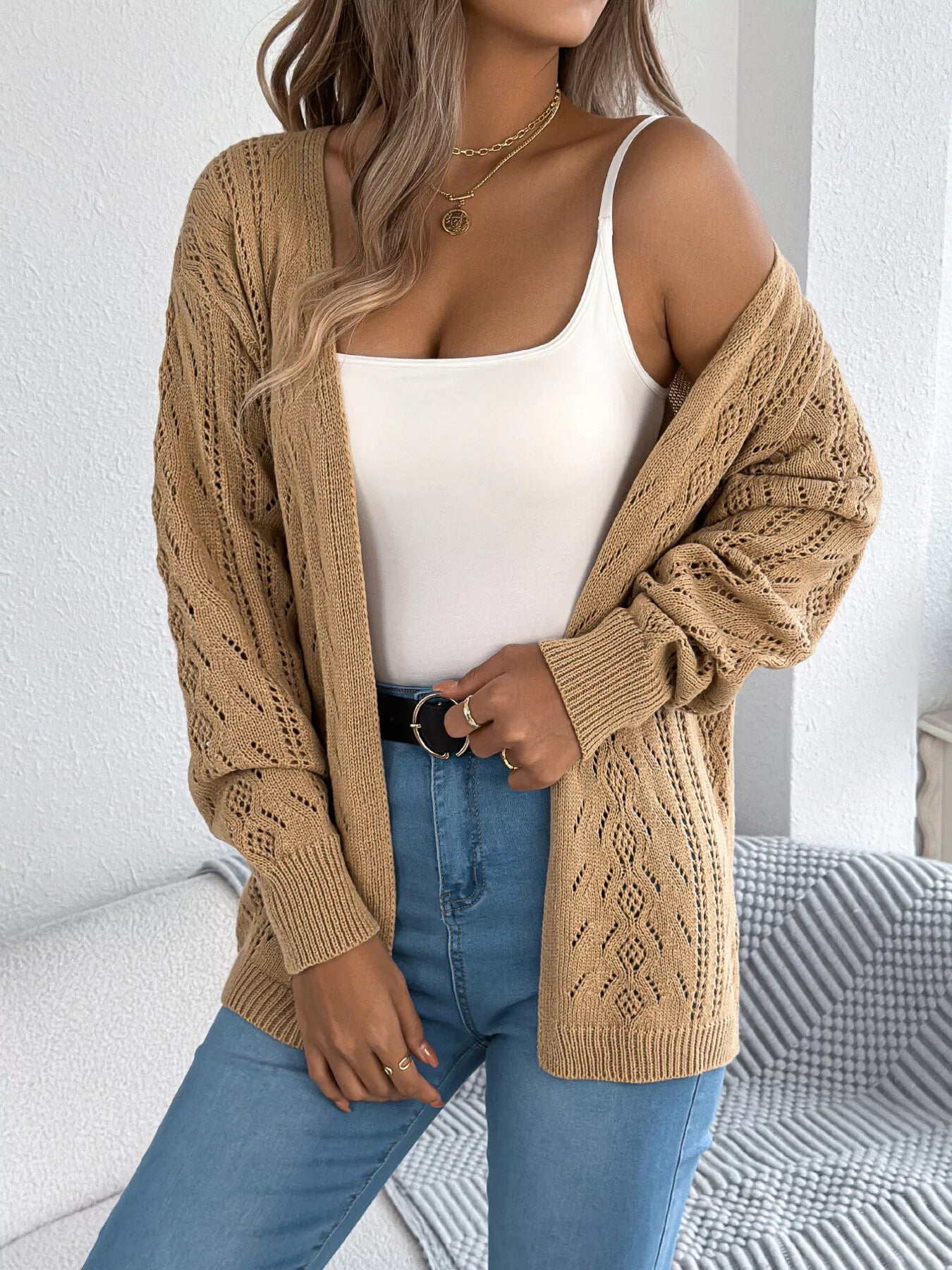 Openwork Open Front Cardigan