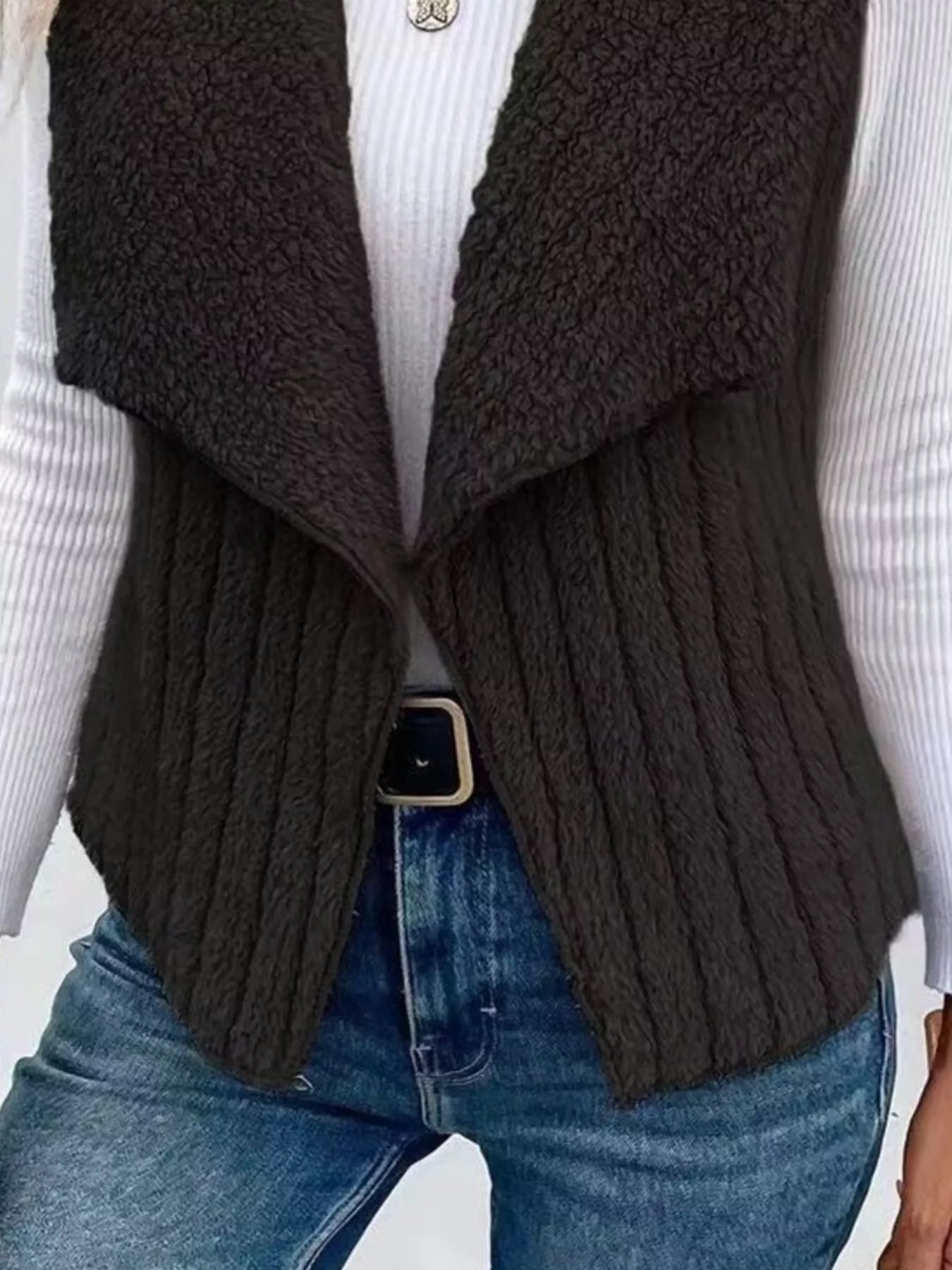 Cozy Fleece Open Front Vest Coat