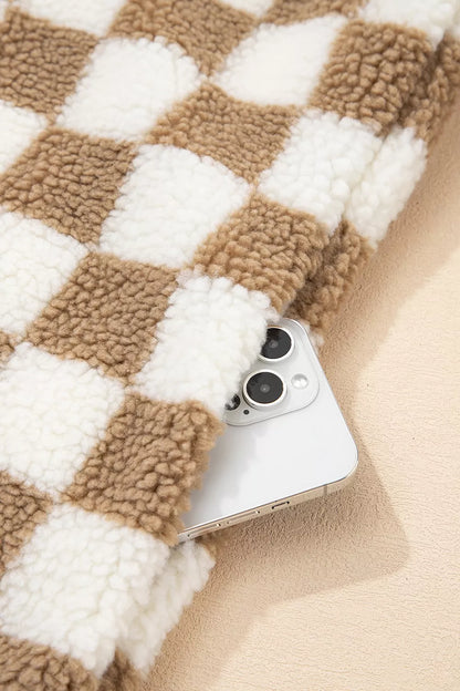Checkered Sherpa Oversized Button Up Jacket