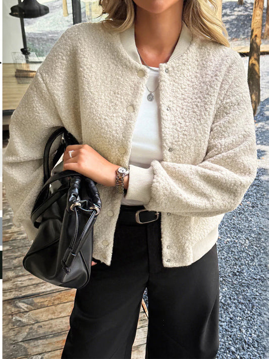 Snap Down Dropped Shoulder Jacket Beige