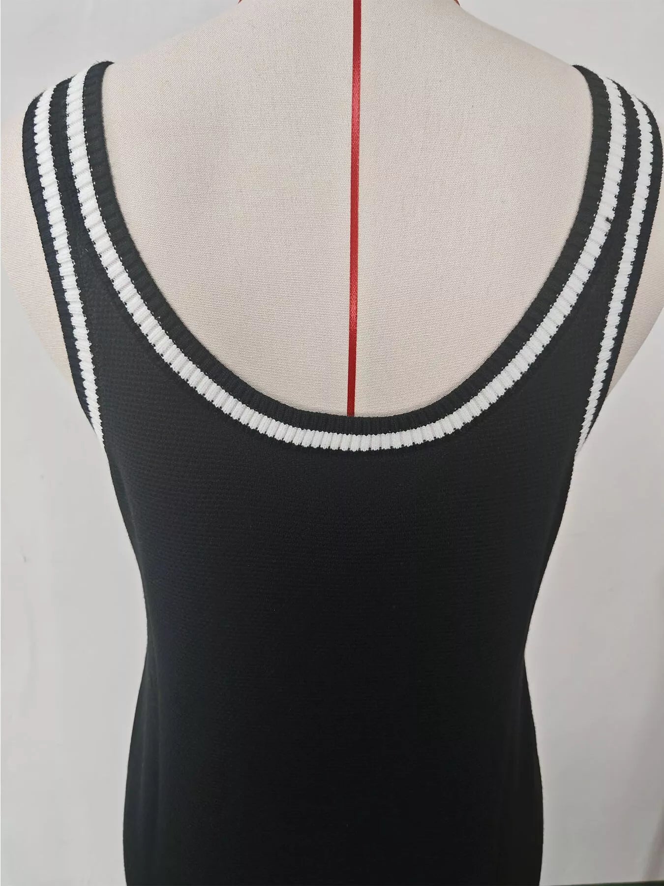 Sleeveless Ribbed Knit Sweater Dress with Contrast Trim