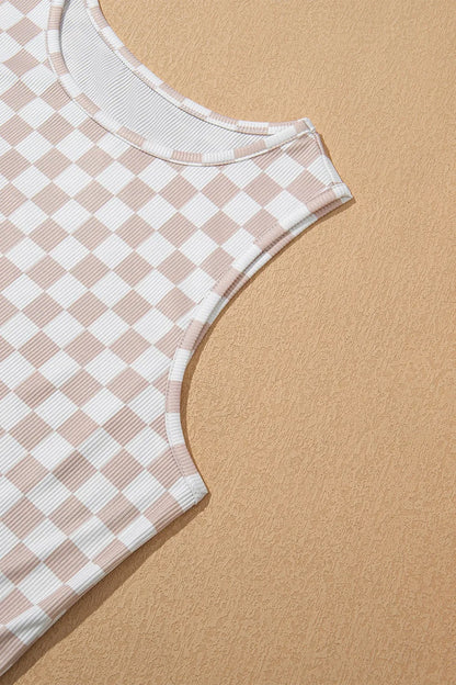Ribbed Texture Checkered Print Tank and Pants Set