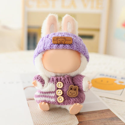 3 Piece Handmade Crochet Outfit for 17cm Dolls - Heart Sweater Hat & Bag Set