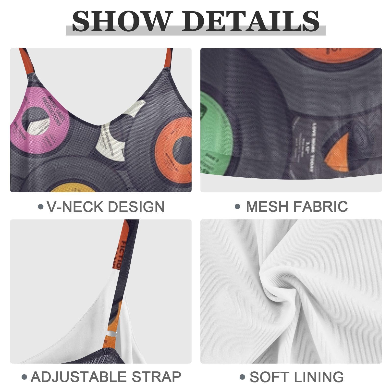 Women's Vinyl Records Print Summer Dress - Sleeveless Halter Sundress with Pockets