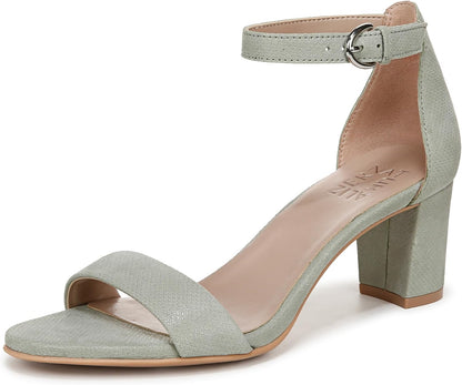 Heeled Sandals for Women - Block Heel Dress Sandals with Ankle Strap Pistachio Green Suede
