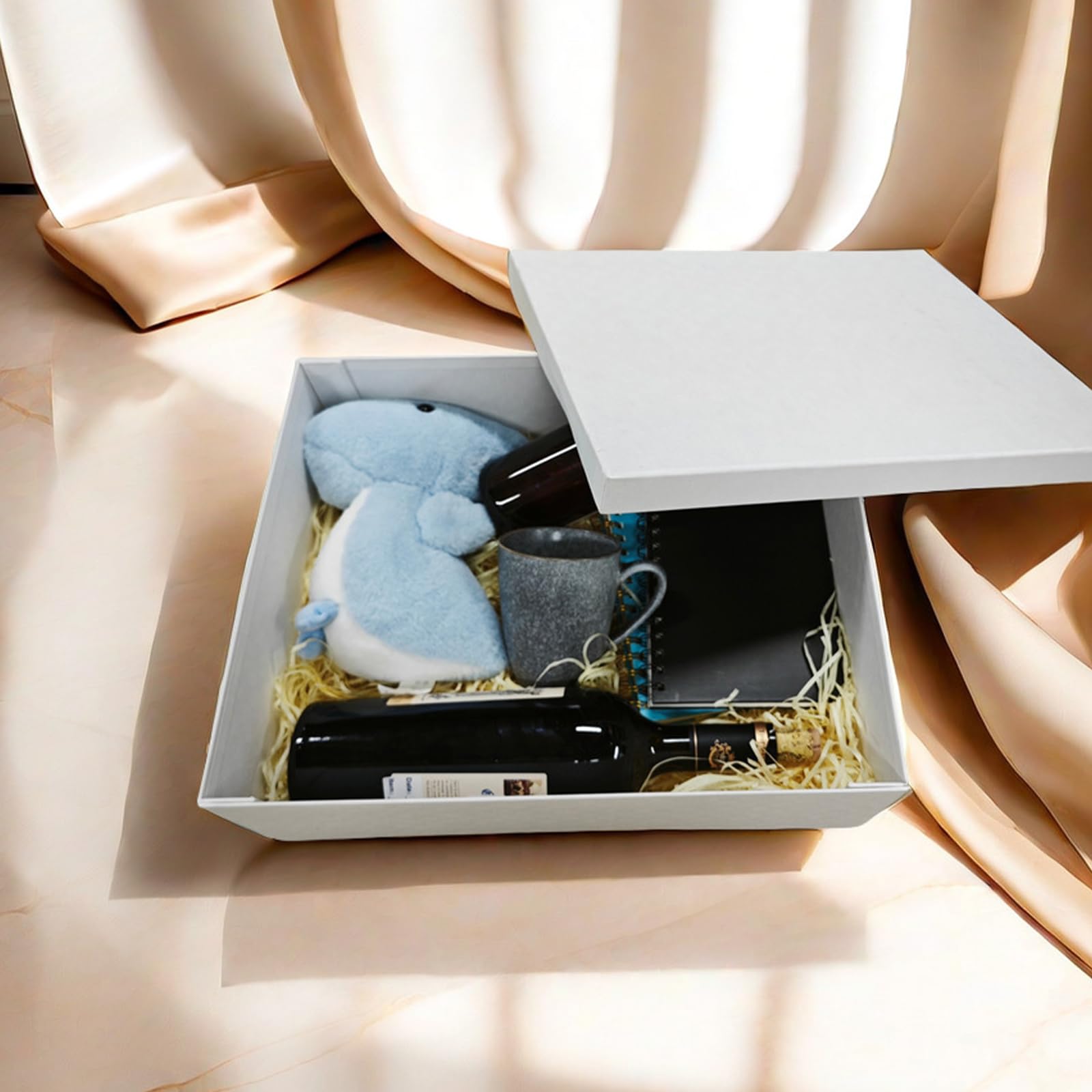 Large Gift Box with Lid 16.5x13x5.5 inches - Includes Card, Ribbons & Filler