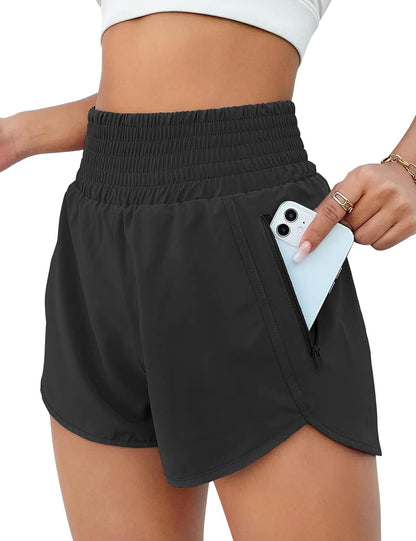 High Waisted Athletic Shorts Women Running Workout Shorts with Pockets Gym Sporty Black