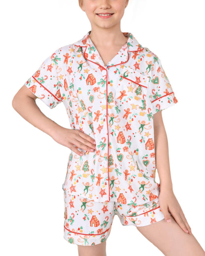 Roller Rabbit Pajamas Kids - Girls Summer 2 Piece Set - Button Down Top and Shorts Gingerbread