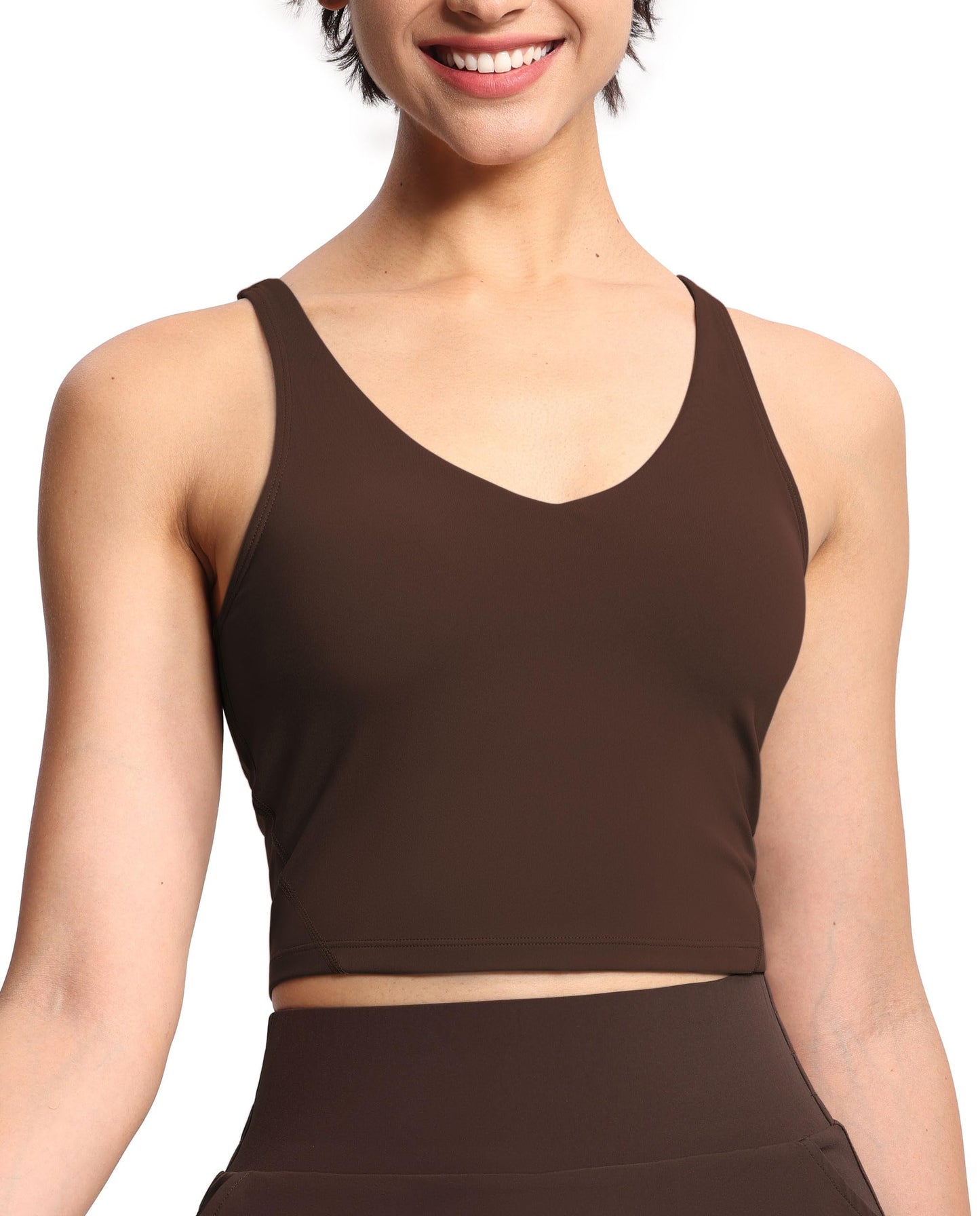Longline Sports Bra Women Wirefree Padded Medium Support Workout Bra Brown