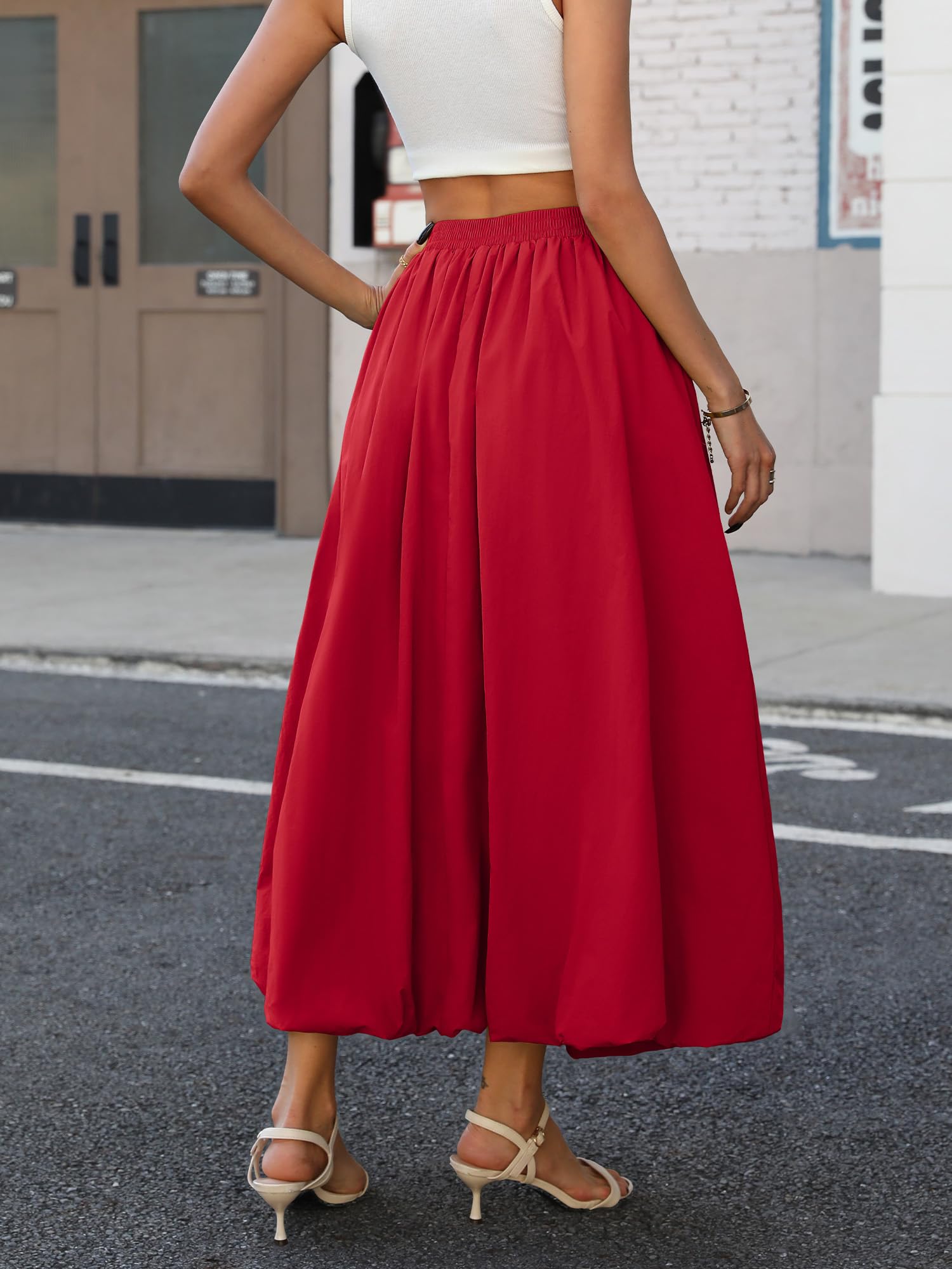 Bubble Skirt with Pockets - Elastic Waist Y2K A-Line Long Skirt for Women