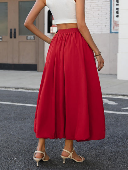 Bubble Skirt with Pockets - Elastic Waist Y2K A-Line Long Skirt for Women