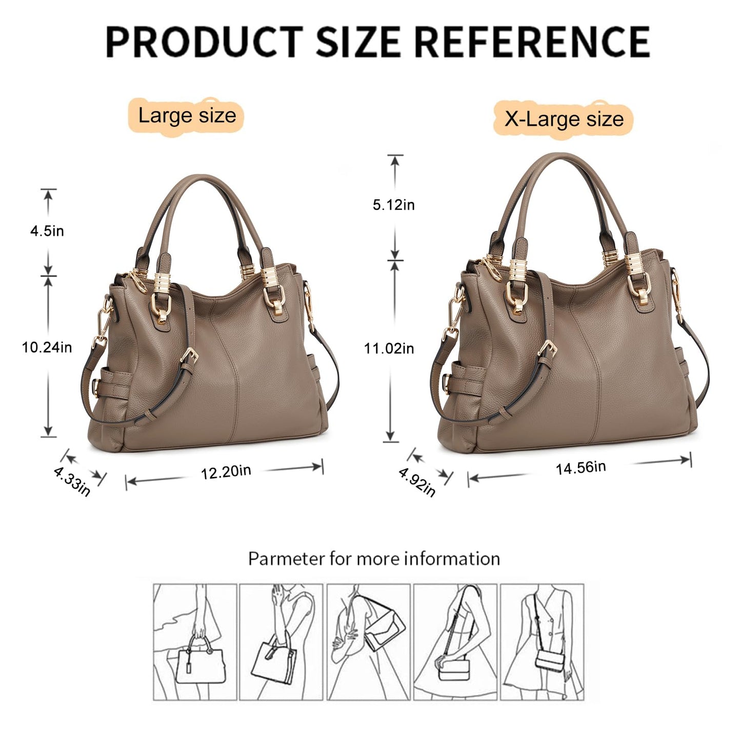 Women Genuine Leather Handbag - Soft Satchel Tote Shoulder Bag with Adjustable Strap
