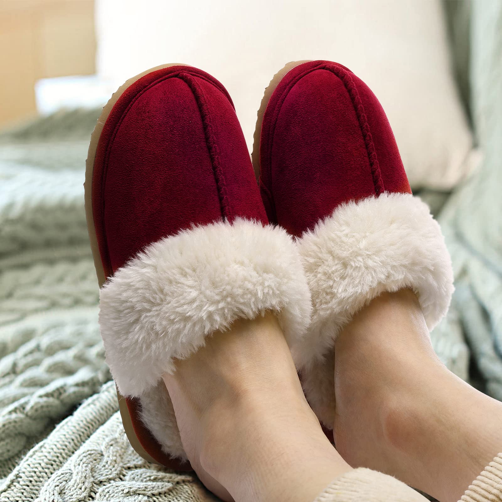 Fuzzy Memory Foam Slippers for Women - Fluffy Winter House Shoes Indoor Outdoor