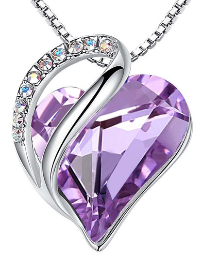 Infinity Love Birthstone Heart Necklace - 18K White Gold Plated Crystal Pendant Gift for Women 06-June-Alexandrite Light Purple