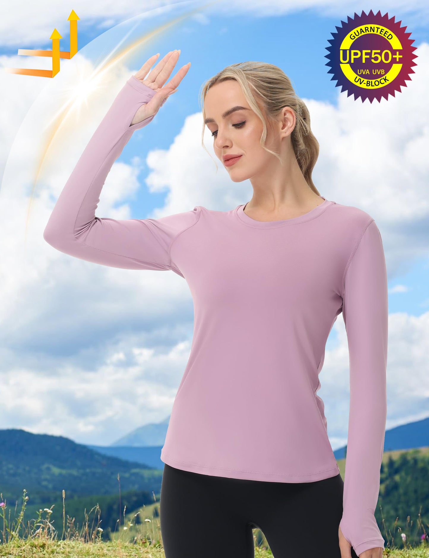 Women's UPF 50+ Sun Protection Long Sleeve Shirt - Athletic Rash Guard with Thumb Holes