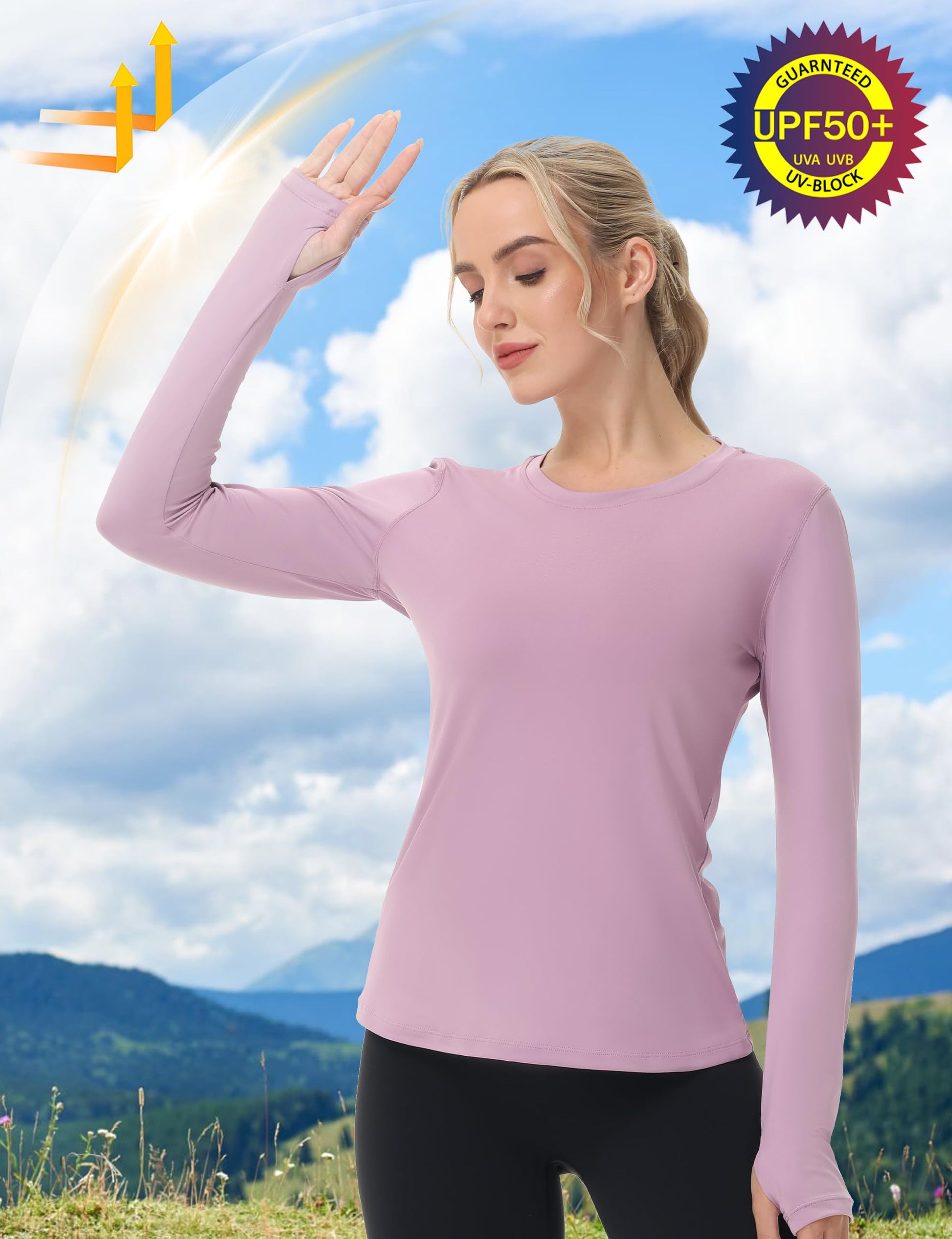 Women's UPF 50+ Sun Protection Long Sleeve Shirt - Athletic Rash Guard with Thumb Holes