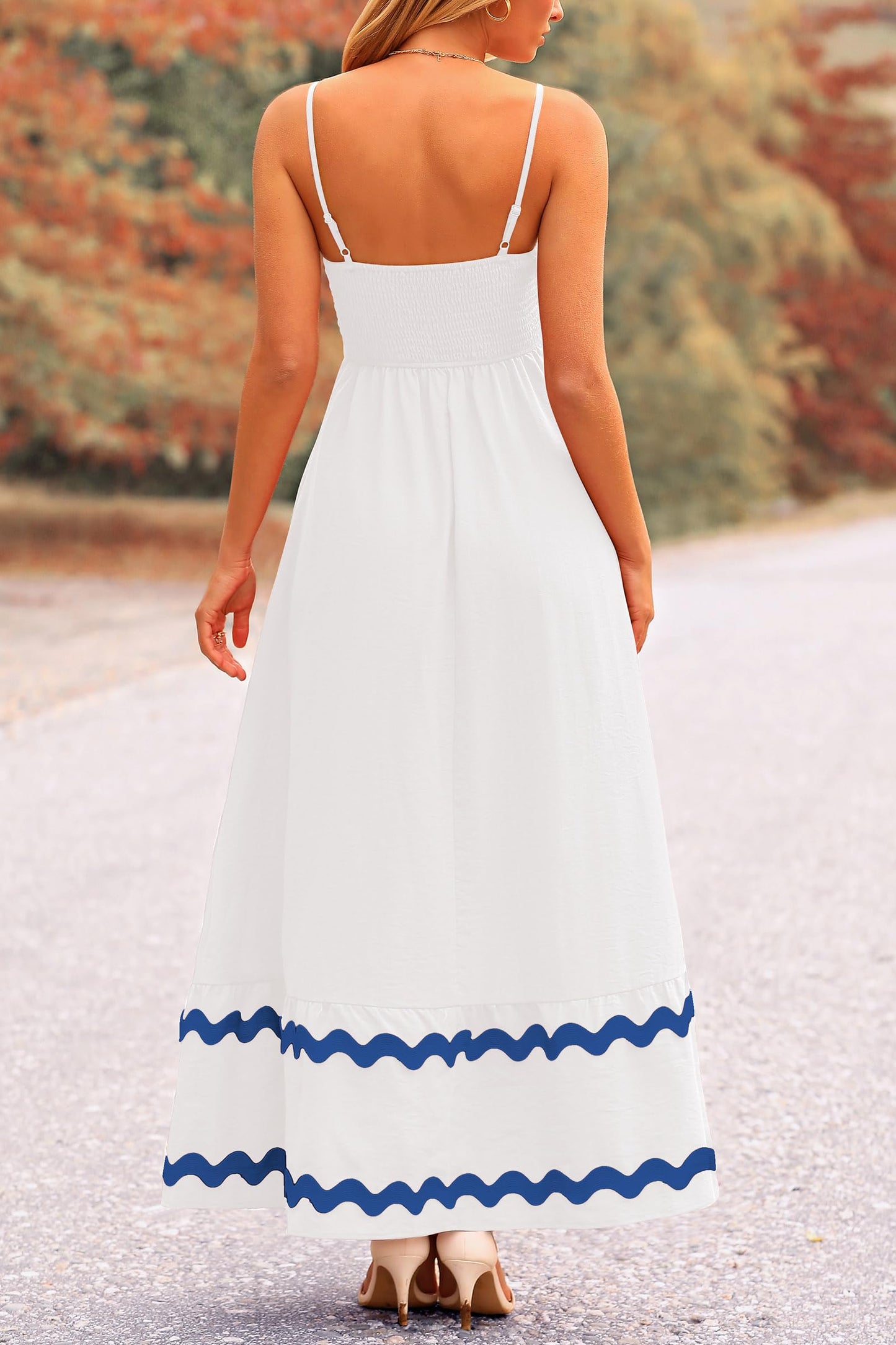 Blue Casual Dresses - Women's Sleeveless Spaghetti Strap Maxi Dress - Flowy Beach Ruffle