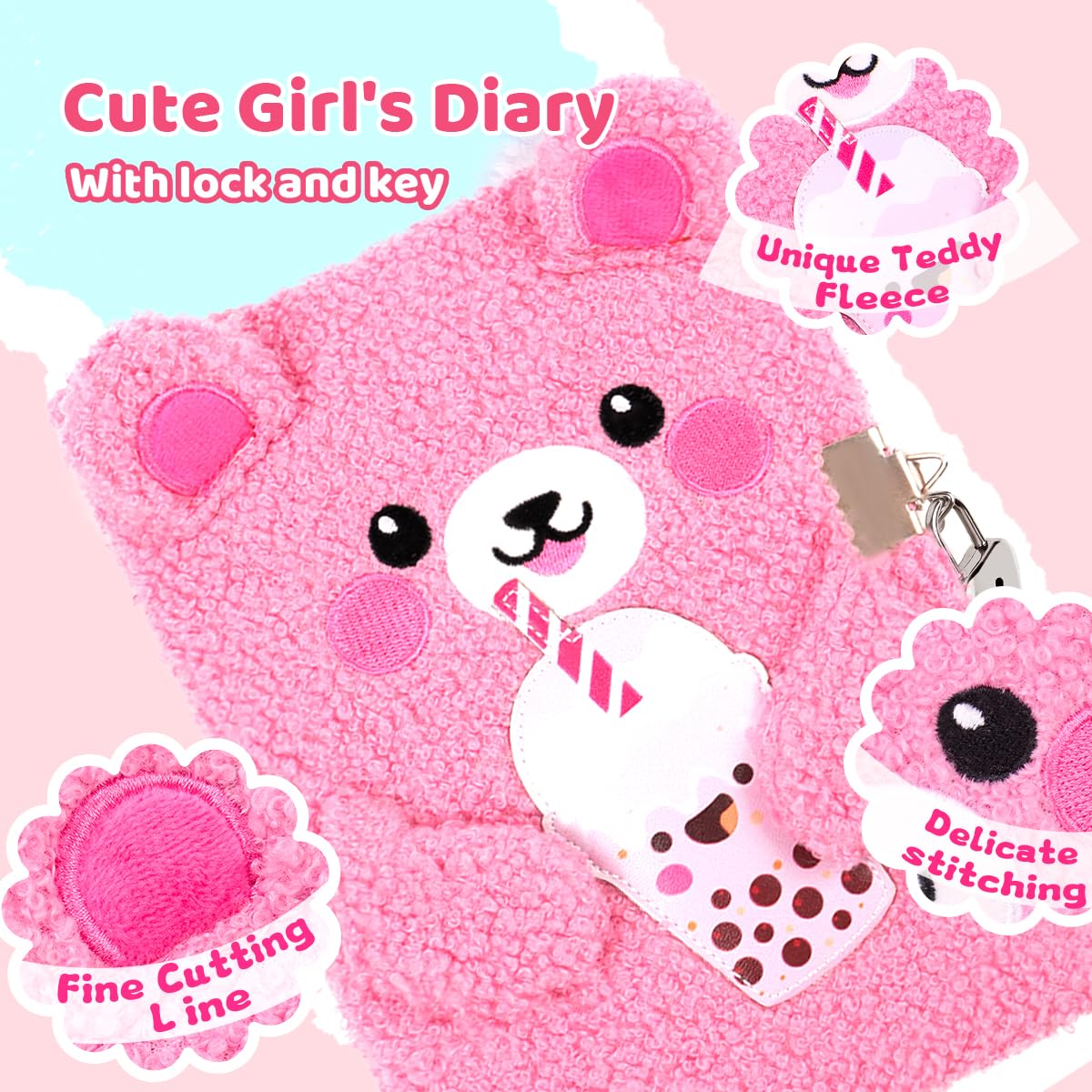 Girls Heart Diary with Lock and Keys - Cute Plush Secret Journal Notebook Gift Ages 6-8