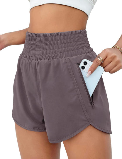 High Waisted Athletic Shorts Women Running Workout Shorts with Pockets Gym Sporty Coffee