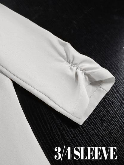 Women's Tweed Blazer Jacket - Open Front Stand Collar Professional Work Coat