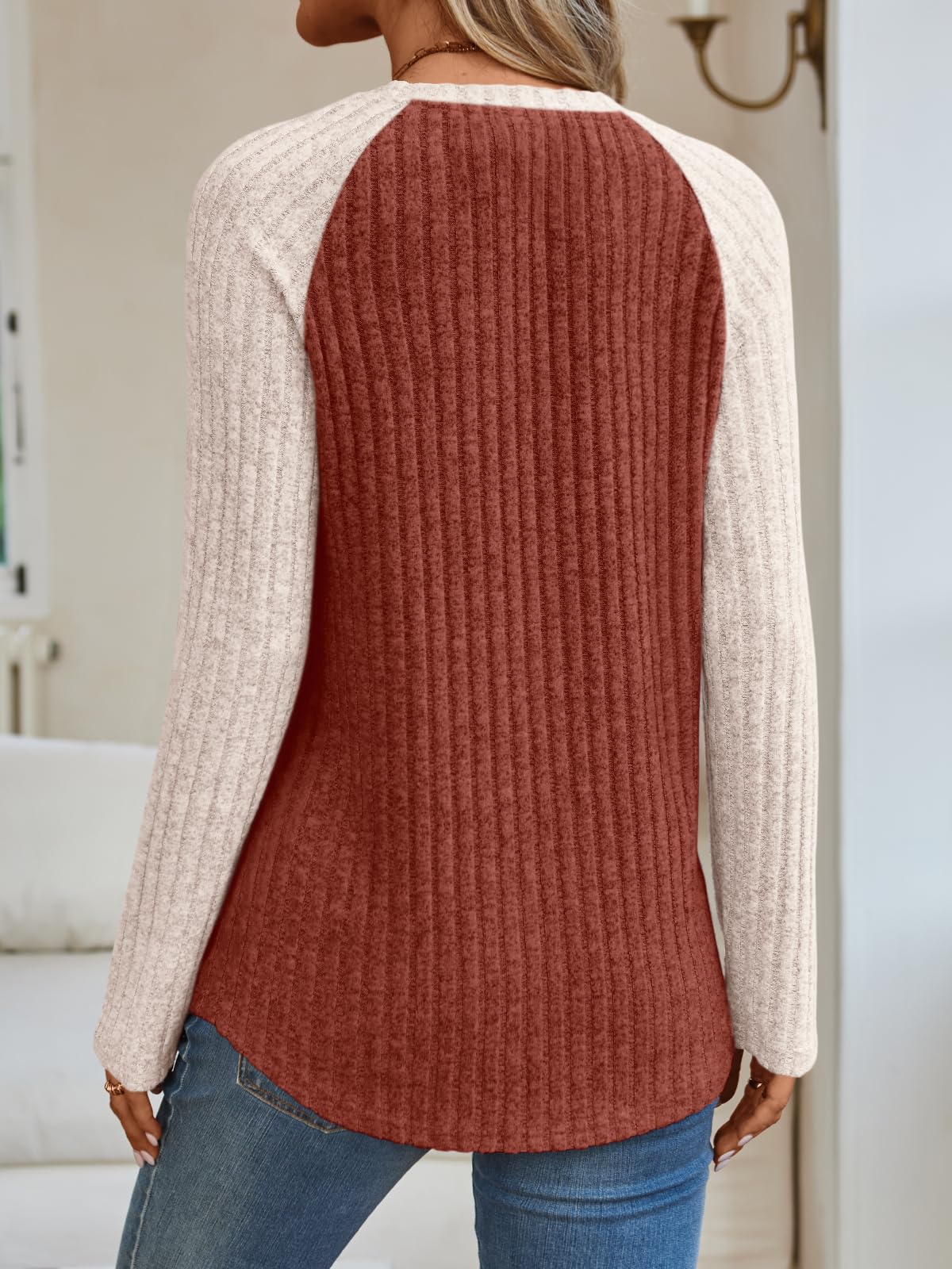 Women's Long Sleeve Tunic Tops - Dressy Casual Color Block Sweaters
