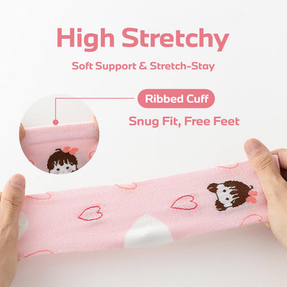 Girls Cotton Crew Socks 5 Pack - Cartoon Bunny Animal Socks for Kids Ages 2-12