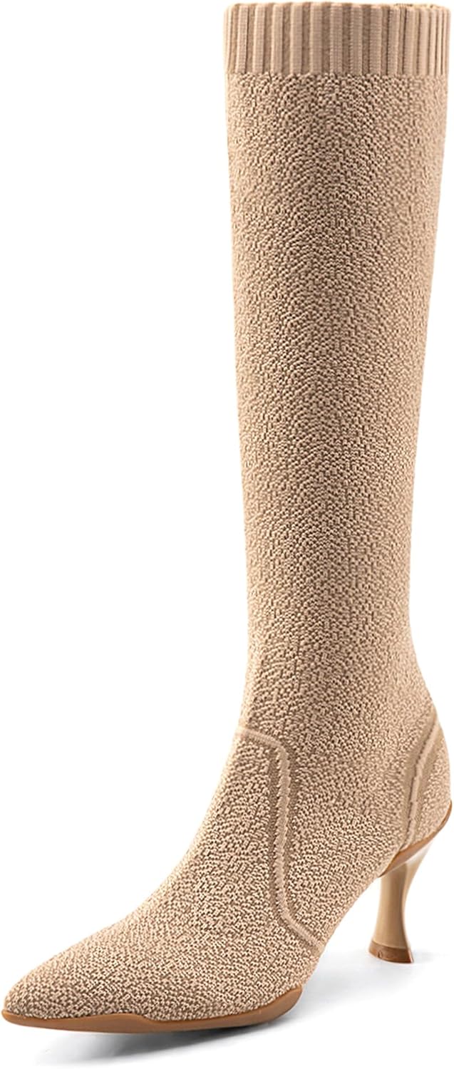 NEWBELLA Women's Suede Knee-High Boots - Sleek Design Stiletto Heel Boots for Daily Wear, Halloween, Christmas