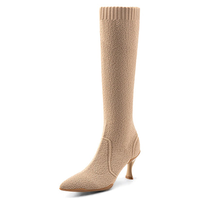 NEWBELLA Women's Suede Knee-High Boots - Sleek Design Stiletto Heel Boots for Daily Wear, Halloween, Christmas