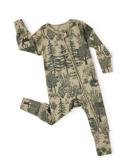PATPAT Baby Footie Pajamas - Premium Tencel Lyocell & Wool Romper with 2-Way Zipper Emerald Grove