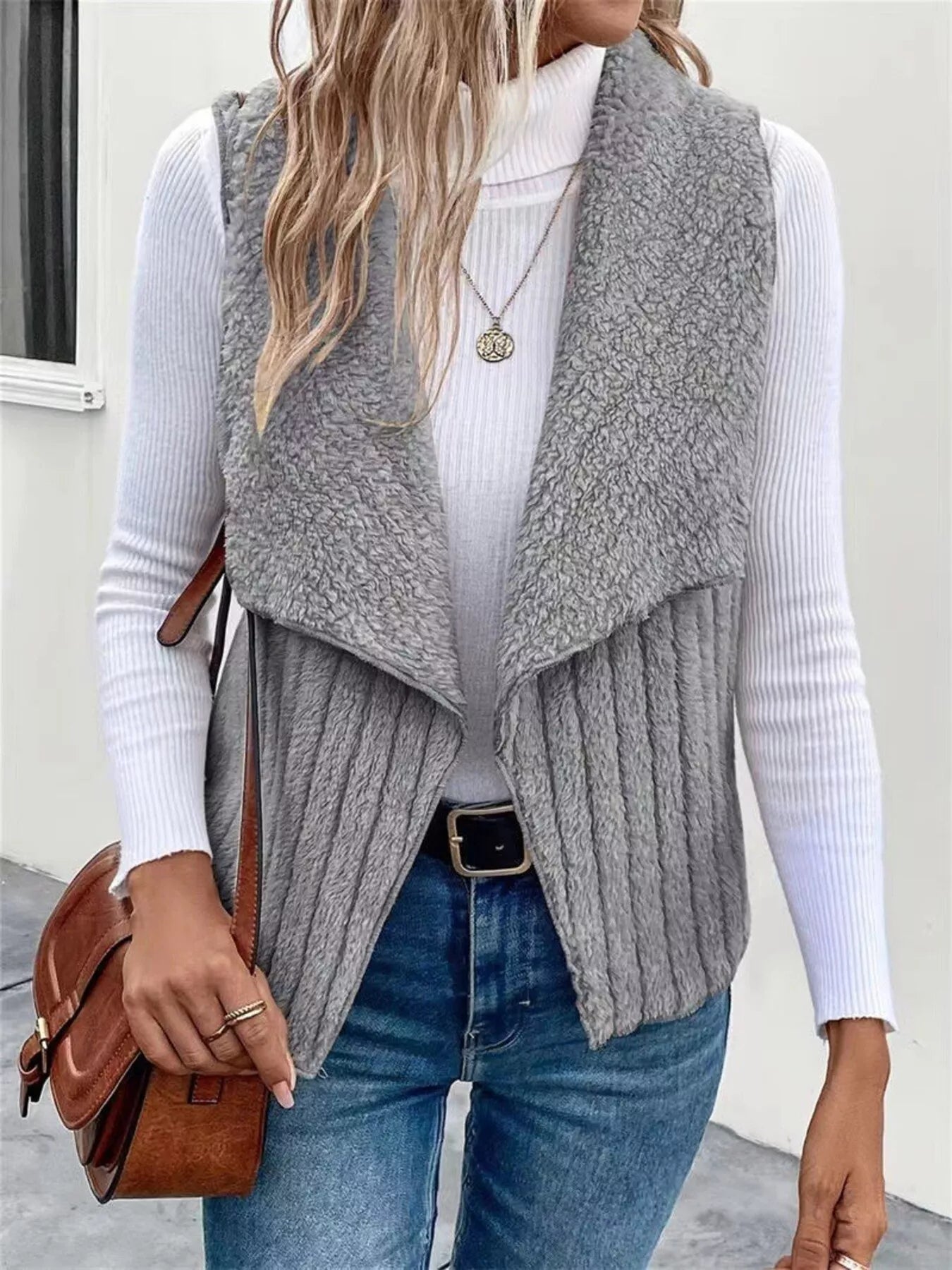Cozy Fleece Open Front Vest Coat