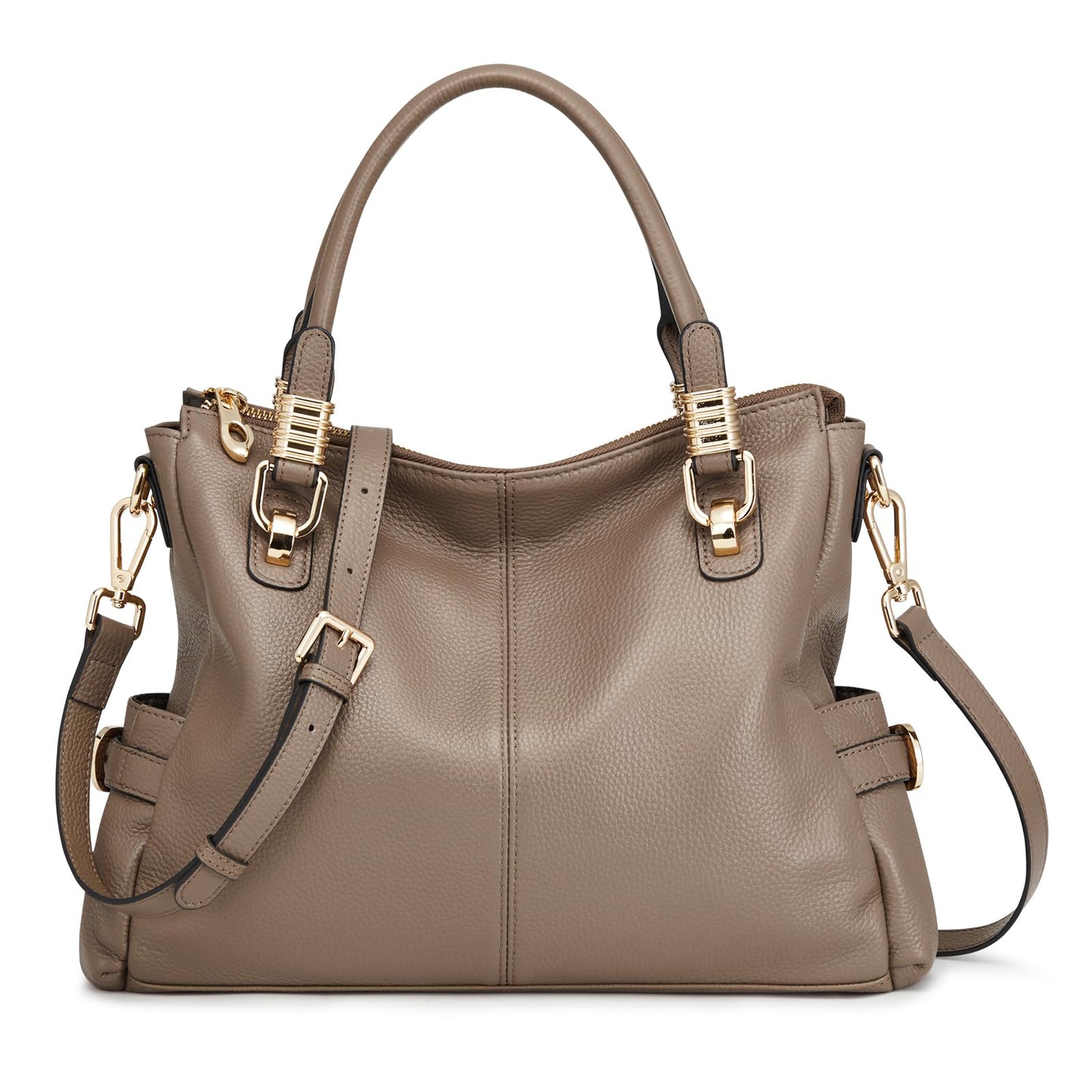 Women Genuine Leather Handbag - Soft Satchel Tote Shoulder Bag with Adjustable Strap Large Khaki