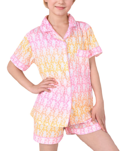 Roller Rabbit Pajamas Kids - Girls Summer 2 Piece Set - Button Down Top and Shorts Sunset