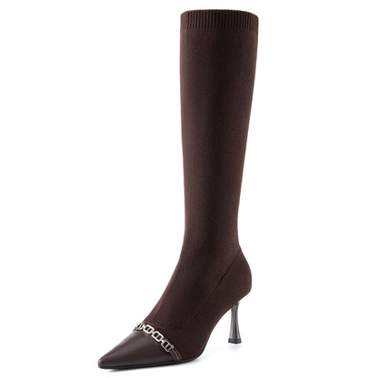 NEWBELLA Women's Suede Knee-High Boots - Sleek Design Stiletto Heel Boots for Daily Wear, Halloween, Christmas