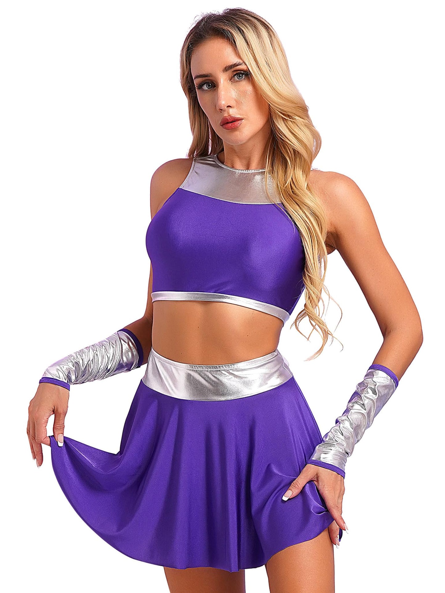 Cheerleader Costume - Women's Crop Top with Pleated Mini Skirt Uniform