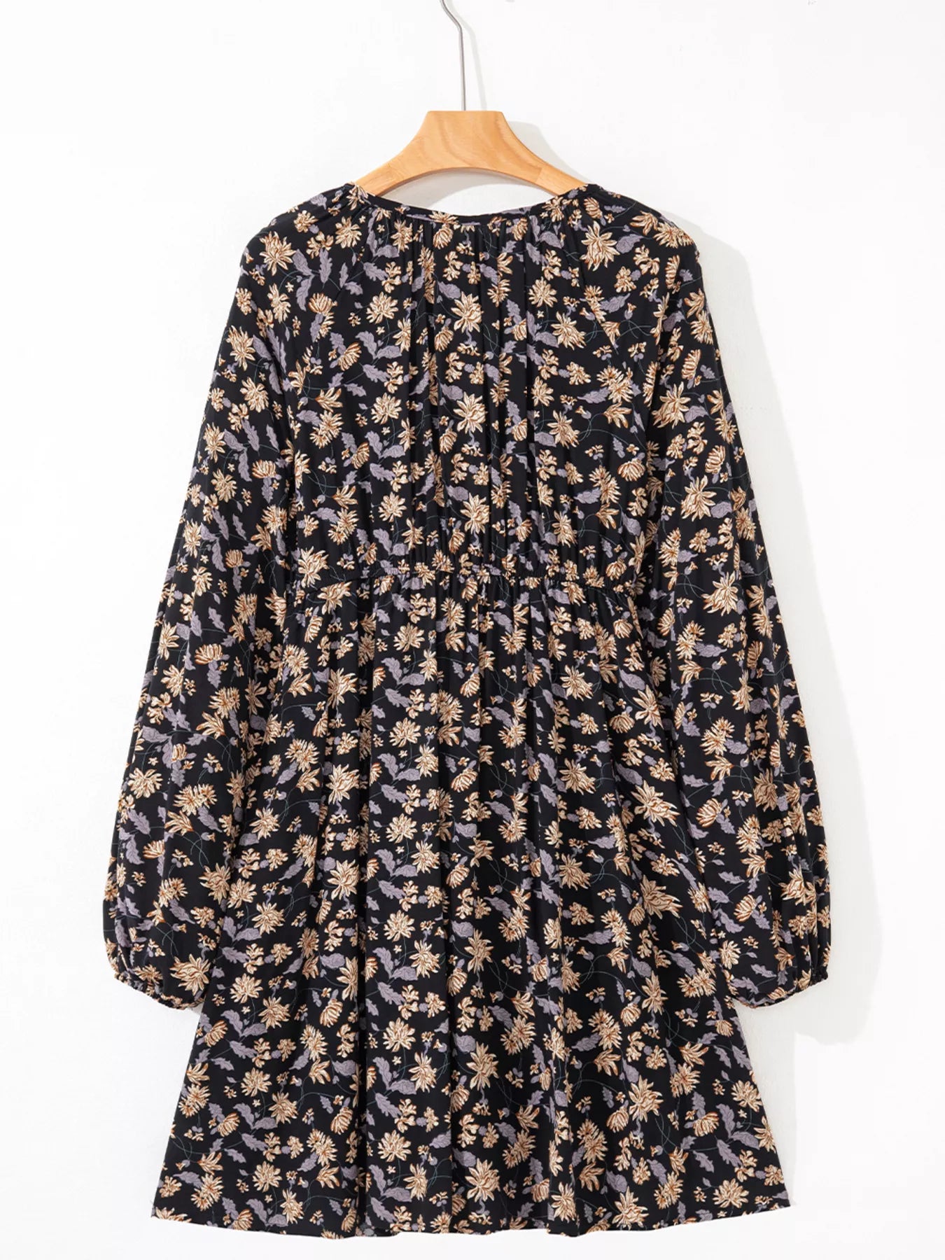 Floral Deep V Neck Smocked Bust Bubble Sleeve Babydoll Dress