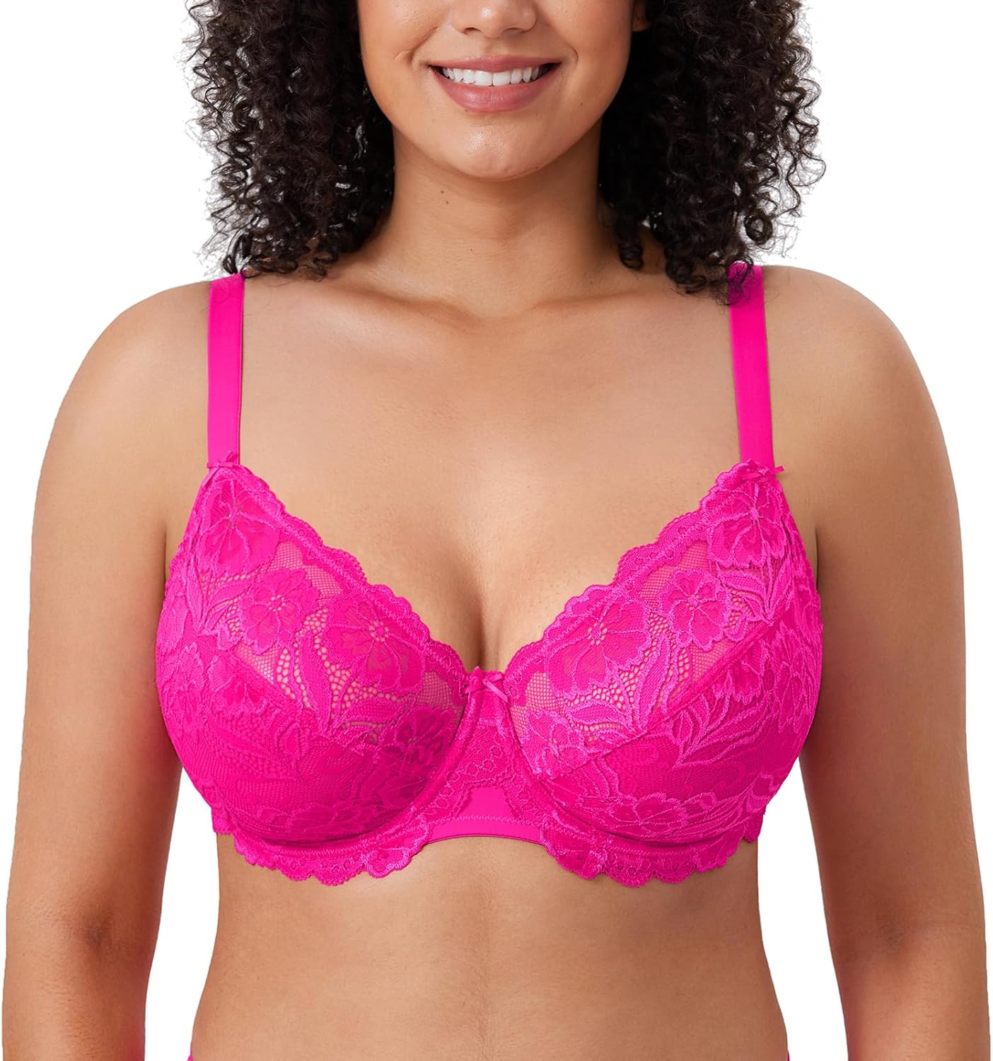 Plus Size Full Coverage Bra - Lace Underwire Unlined Bra Up to J Cup