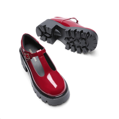 DREAM PAIRS Women's T-Strap Mary Jane Shoes Low Platform Chunky Block Heels Closed Toe Work Pumps Comfortable Round Toe Dress Wedding Party Shoes,Size 7.5,Red,DWUMPU2571