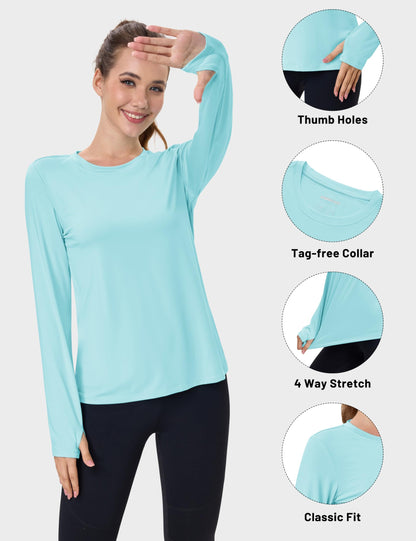 Women's UPF 80+ Long Sleeve Rash Guard - Quick Dry Athletic Shirt with Thumb Holes