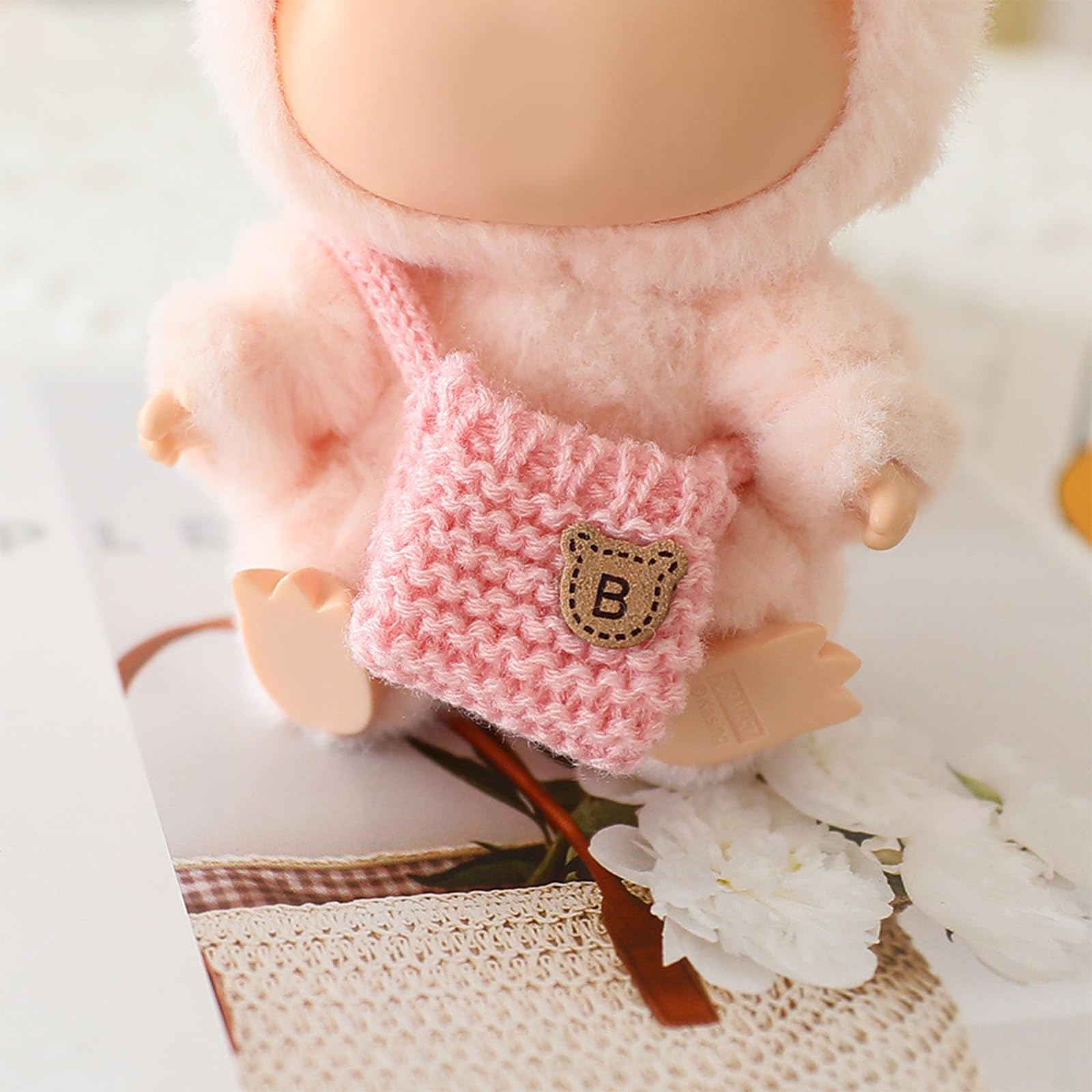 3 Piece Handmade Crochet Outfit for 17cm Dolls - Heart Sweater Hat & Bag Set