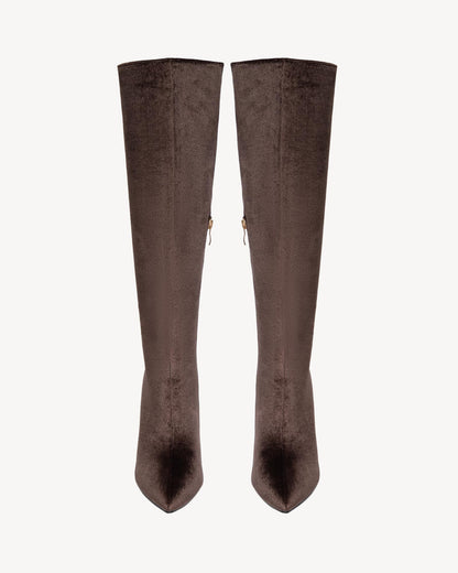 NEWBELLA Women's Suede Knee-High Boots - Sleek Design Stiletto Heel Boots for Daily Wear, Halloween, Christmas