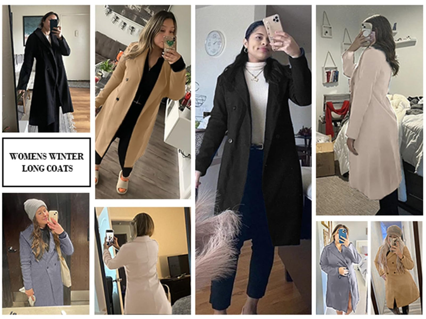 Danedvi Womens Long Double Breasted Coats Lapel Collar Pea Coat Winter Slim Fit Jackets Trench Coat Outwear