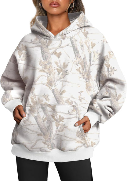 Women's Oversized Hoodie Fleece Pullover Sweatshirt Winter Sweater Medium Camo White