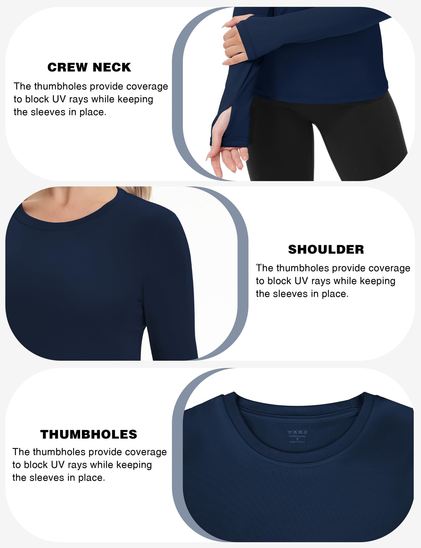 Women's UPF 50+ Sun Protection Long Sleeve Shirt - Athletic Rash Guard with Thumb Holes