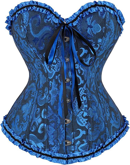 Corset Top for Women - Lace Bustier Shapewear with Push Up Support Black and Blue