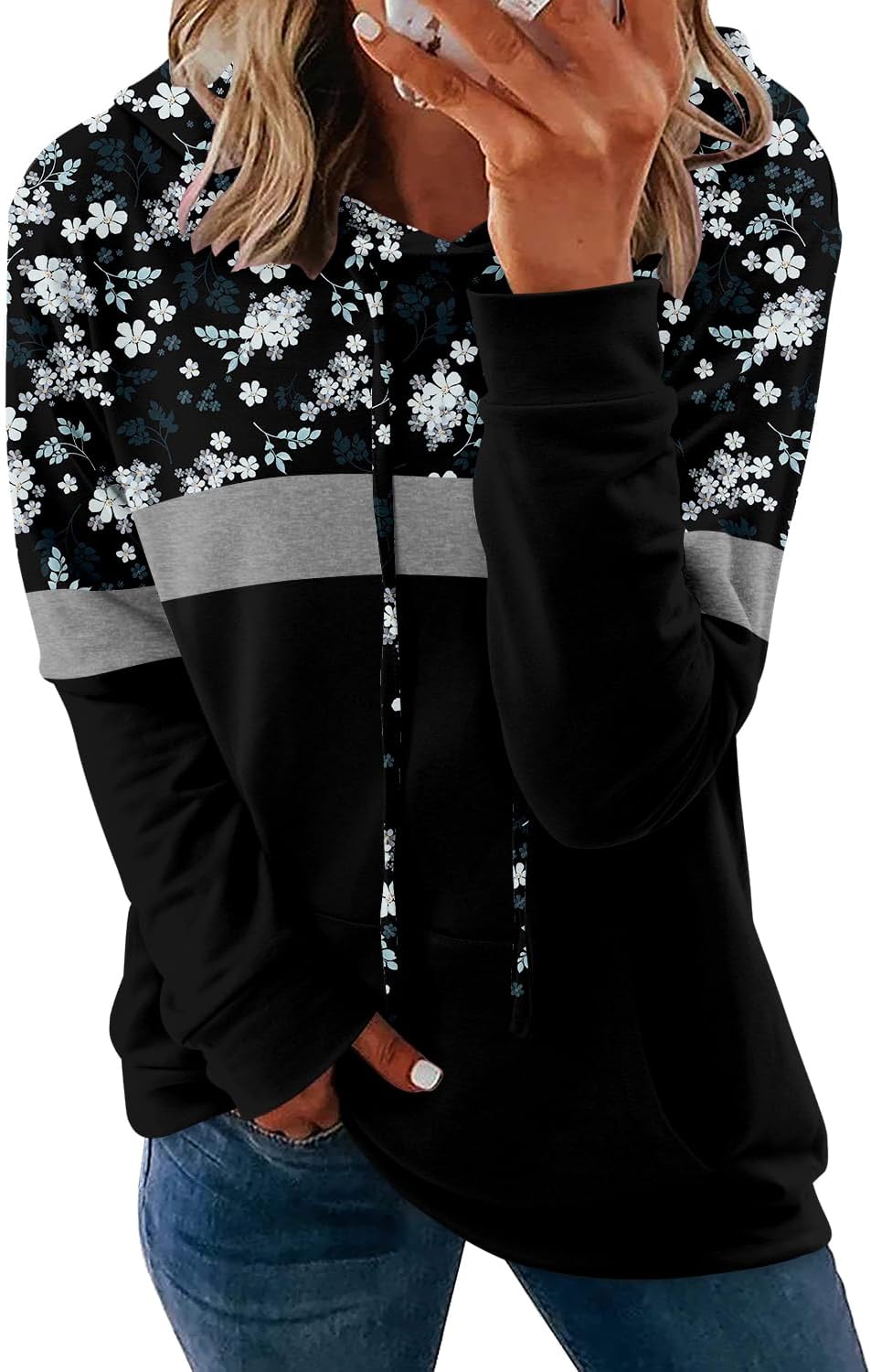 Pullover Hoodie - Tie Dye & Floral Print Hooded Sweatshirt with Pockets XX-Large G-black Lilac