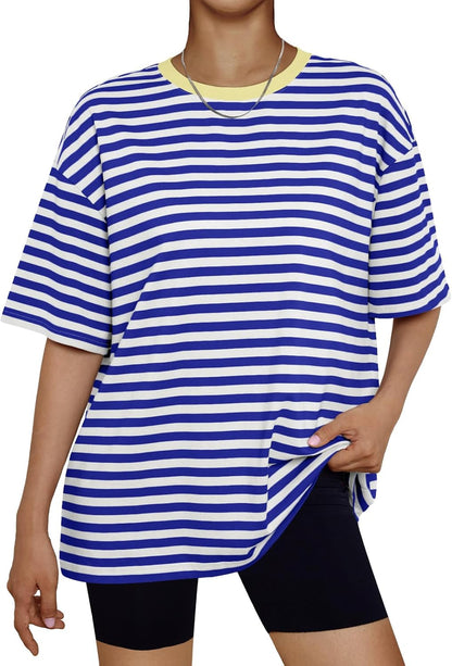 Women's Oversized Summer T-Shirt Short Sleeve Casual Workout Top Sebluewhite