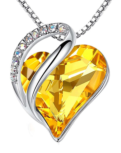 Infinity Love Birthstone Heart Necklace - 18K White Gold Plated Crystal Pendant Gift for Women 11b-November-Citrine Yellow