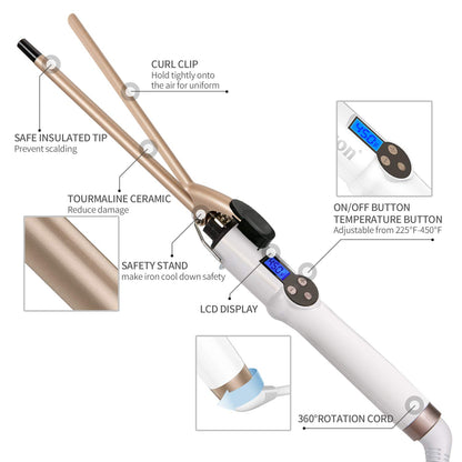 Professional Ceramic Tourmaline Curling Iron 3/4 Inch - Hair Curler with Heat Protection