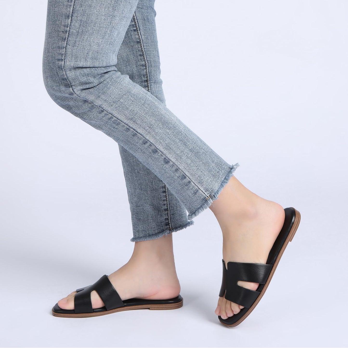 Women's Dressy Flat Sandals - Comfortable Slip On Leather Slide Sandals
