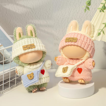 3 Piece Handmade Crochet Outfit for 17cm Dolls - Heart Sweater Hat & Bag Set